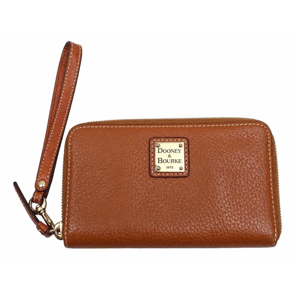 Dooney & Bourke Pebble Grain Leather Zip Around Wristlet Wallet Caramel Brown